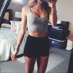 High waisted scalloped black shorts